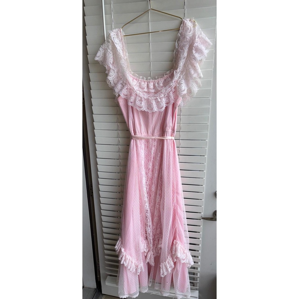 Steppin Out Los Angeles Vintage Pink Lace Maxi FLAWS Prairie Dress Cottagecore - Picture 8 of 10